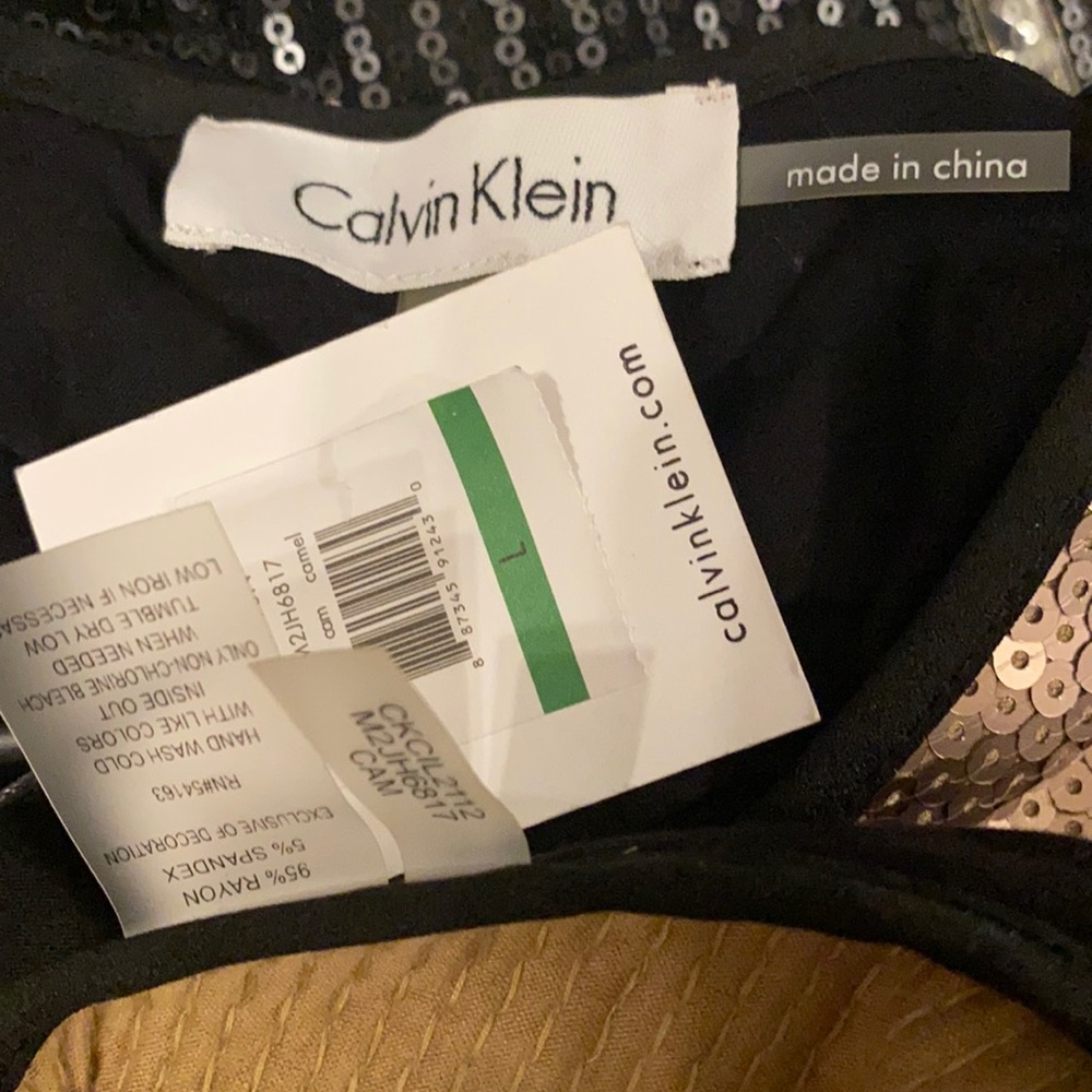CALVIN KLEIN - NWT - sequin gold tank w black spandex back - L - Picture 6 of 16